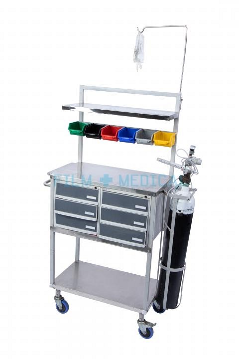 Procedure trolley with oxygen bottle